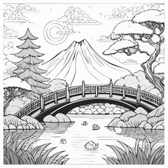 Serene Japanese Garden with Mount Fuji View.