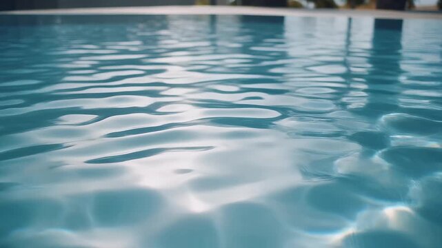 Peaceful turquoise swimming pool water glistening in the sun creating a serene relaxing summer vacation vibe for travel and lifestyle promotions