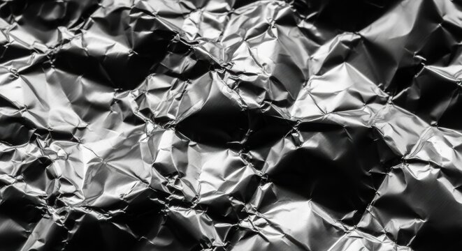 A crinkled paper or foil background with sharp highlights and deep shadows.