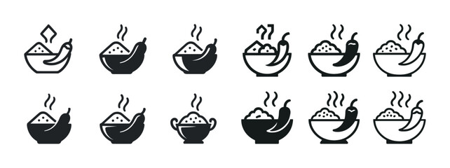 Various bowl and chili icons highlighting spicy food and cuisine