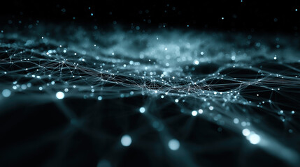 Obraz premium Dynamic Blue White Abstract Network with Glowing Nodes and Interwoven Lines for AI and Big Data Visualization