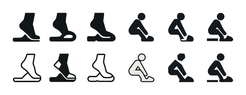 Set of foot and sitting position icons illustrating movement steps