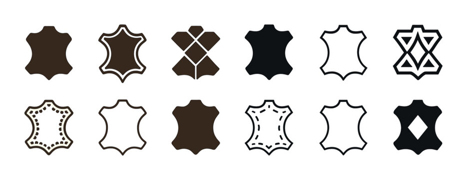 Various leather texture icons in brown and black silhouettes