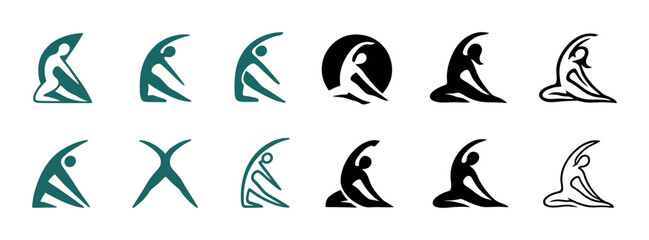 Abstract yoga poses silhouettes in various positions