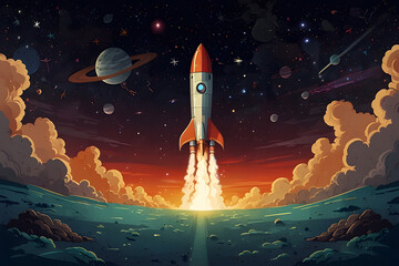 space shuttle launch in cartoon