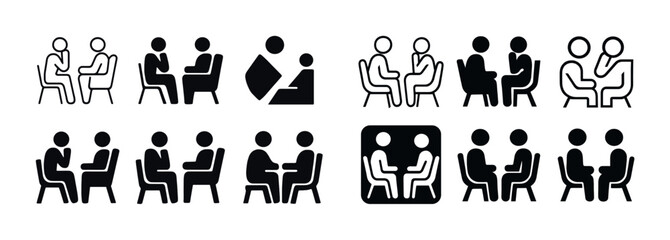 Fototapeta premium Business meeting stick figures in various group configurations