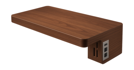 Modular desk featuring built-in cable management and various input options.