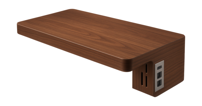 Modular desk featuring built-in cable management and various input options.