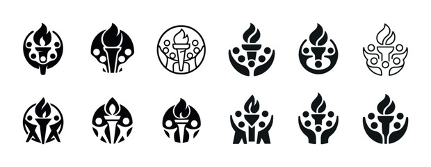 Diverse torch icon set symbolizing unity and inclusion