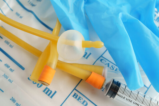 Foley catheter and urine drainage bag collect urine for disability or patient in hospital.