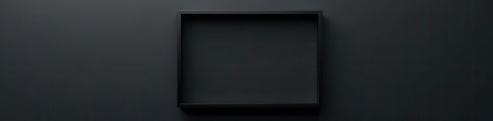 Black square frame on black wall; subtle shadow adds depth , display, image, photography