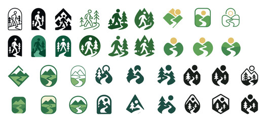 Fototapeta premium Nature-inspired hiking and outdoor activity logos collection