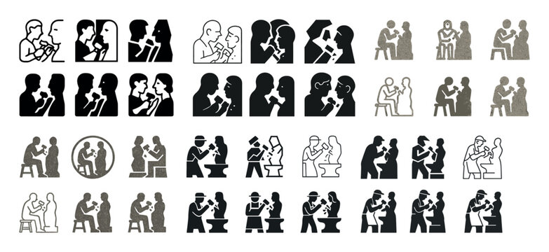 Diverse silhouettes of people engaged in creative activities and conversations