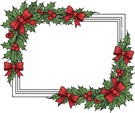 Festive Holly and Red Bows Border Design for Holiday Greetings and Celebrations