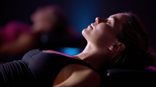 Focused Pilates Training on Reformer With Strong Belly Contraction in a Cinematic Setting