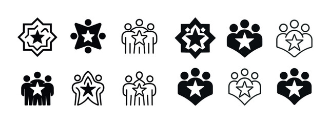 Set of star icon designs representing teamwork and community unity