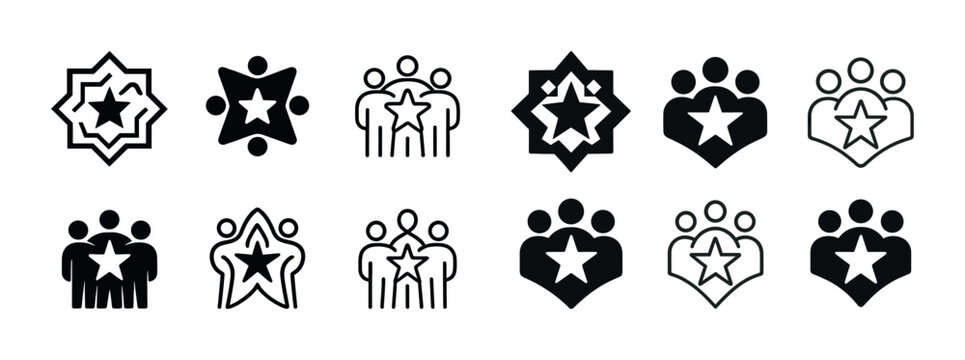 Set of star icon designs representing teamwork and community unity