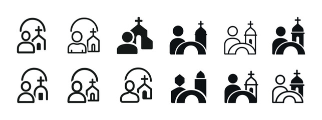 Set of church and people icons — minimalist religious symbols collection