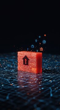 Abstract visualization of a powerful upload firewall scanning outgoing data packets and aggressively blocking threats on a secure network connection ,circuit ,communication ,analyze