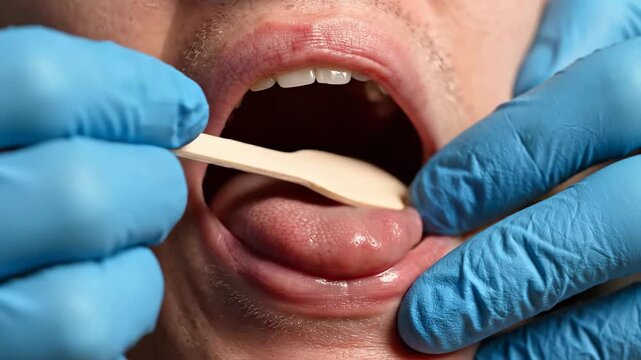 Medical Examination of Mouth and Throat with Tongue Depressor.