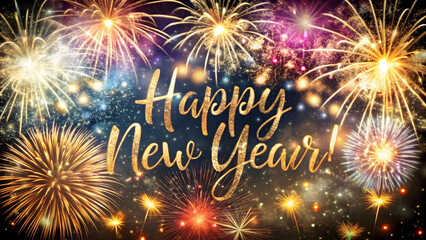 Celebrate the new year with stunning gold fireworks illuminating the night sky for a vibrant festive greeting