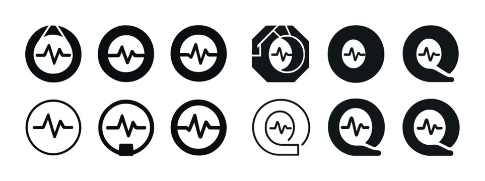 Set of black heartbeat icons in circular designs