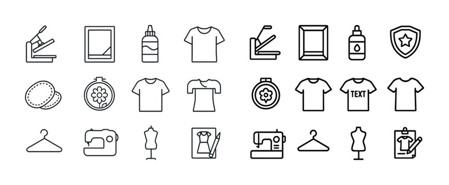 Sewing and craft icons set: tools, clothing, frame, glue, hanger