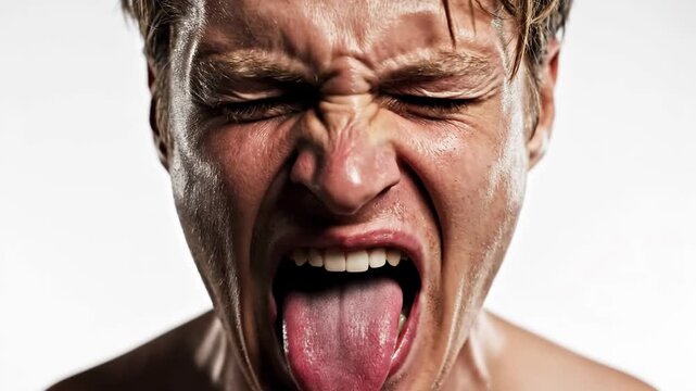 Intense close up portrait of a man expressing extreme disgust. - Powered by Adobe