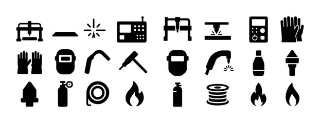 Comprehensive welding equipment icon set for industrial safety and precision