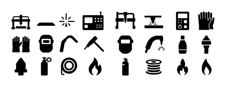 Comprehensive welding equipment icon set for industrial safety and precision