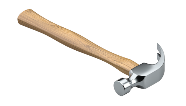 Curved claw hammer with ergonomic wood handle and chrome steel head isolated