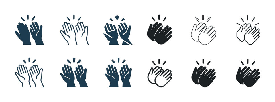 Set of hand clapping icons in various styles and colors