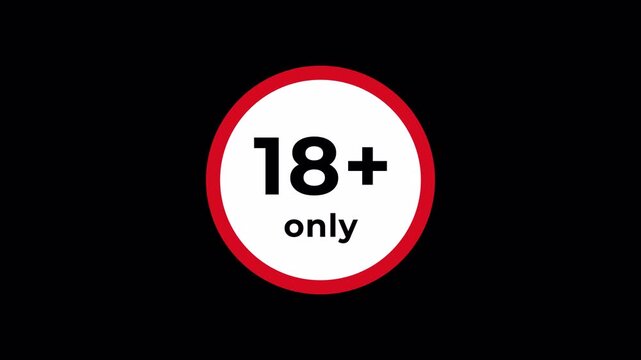 18+ age only symbol on alpha channel. 18+ adult content warning sign symbol. 4k animation video