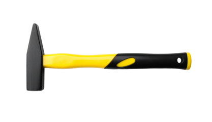 riveting hammer with yellow fiberglass handle and black rubber grip, die cut image