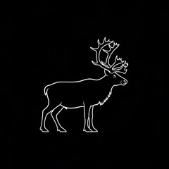 Fototapeta premium White Outline Reindeer with Antlers on Black Background Vector, Minimalist Neon Glow Style Christmas Deer Graphic Element, holiday icon, website banner element, Christmas card symbol.