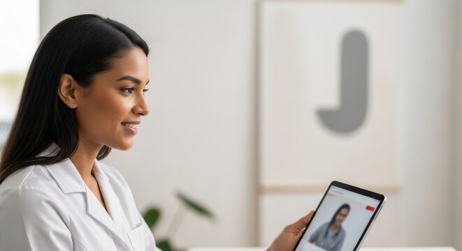 Compassionate Professional Conducting a Telehealth Consultation on a Tablet - Powered by Adobe