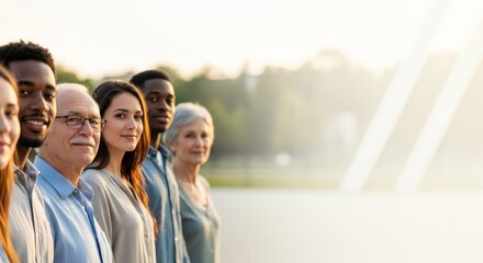 Diverse Multi-Generational Group Standing Together, Representing Unity and Inclusivity