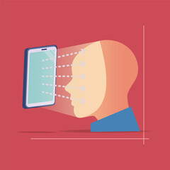 A vector illustration of a smart phone screen radiation concept directed at a person's face