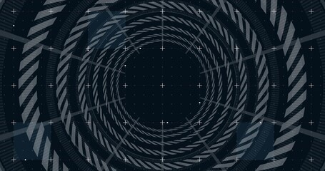 Fototapeta premium Spiraling concentric rings creating depth in digital HUD, with crosshair markers and dotted grid