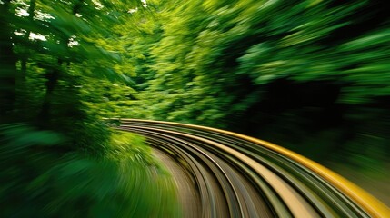 Thrilling train ride through lush forest scenic landscape nature dynamic viewpoint adventure experience
