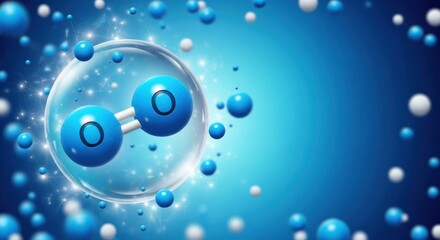 A blue and white molecule structure with a blue background.