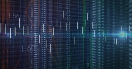 Fototapeta premium Displaying market data visualization on trading screen, showing candlesticks, price markers