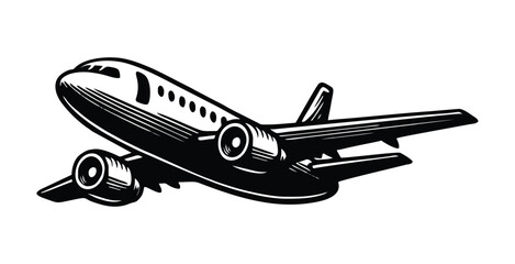 hand drawn illustration of passenger jet airplane flying.