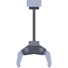 Mechanical robotic claw gripper with three metallic pointed fingers in a neutral gray color against a pure white background with a simple design and isolated object composition