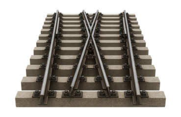 Dual-switch railway turnout with concrete sleepers.