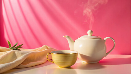 Fototapeta premium morning tea ceremony on a pink background