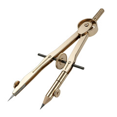 Precision metal drawing compass tool for geometry, drafting, and technical measurement, isolated on a transparent background, png, cutout.