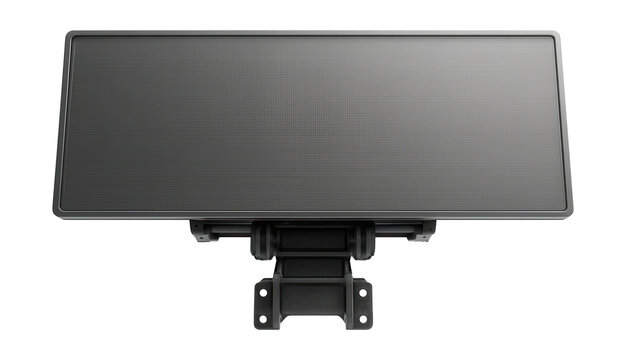 Wide flat rectangular long-range radar antenna with a sturdy support frame.