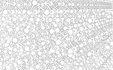 Abstract network of interconnected nodes radiating from center, resembling neural or data structure. White geometric lines on black background emphasize symmetry, complexity, and digital logic.