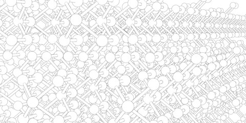Abstract network of interconnected nodes radiating from center, resembling neural or data structure. White geometric lines on black background emphasize symmetry, complexity, and digital logic.
